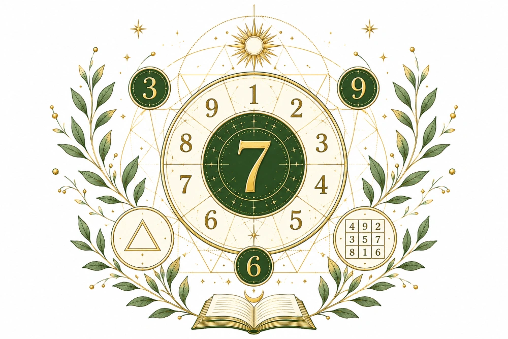 Numerology chart with number seven and gold details