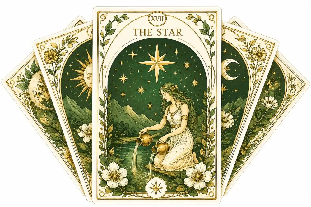 Tarot cards with botanical gold artwork